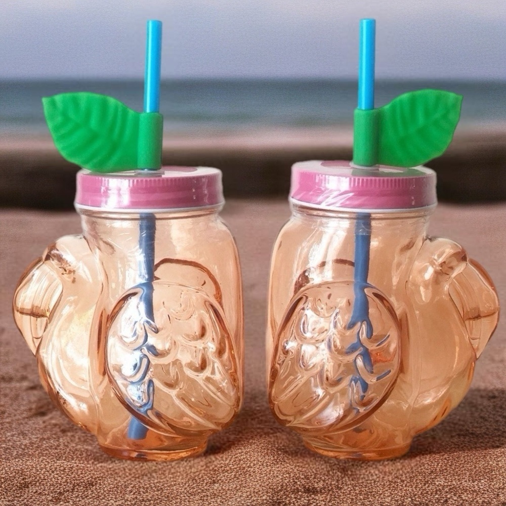 Target Bullseye Flamingo Mason Jar 16oz. Glass Tumblers With Straw (2) - Picture 2 of 10